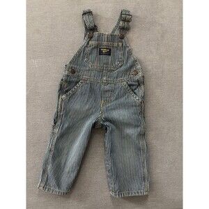 Vintage OshKosh B'Gosh Baby SZ 12 M Vintage Engineer Stripe Overalls Vestbak